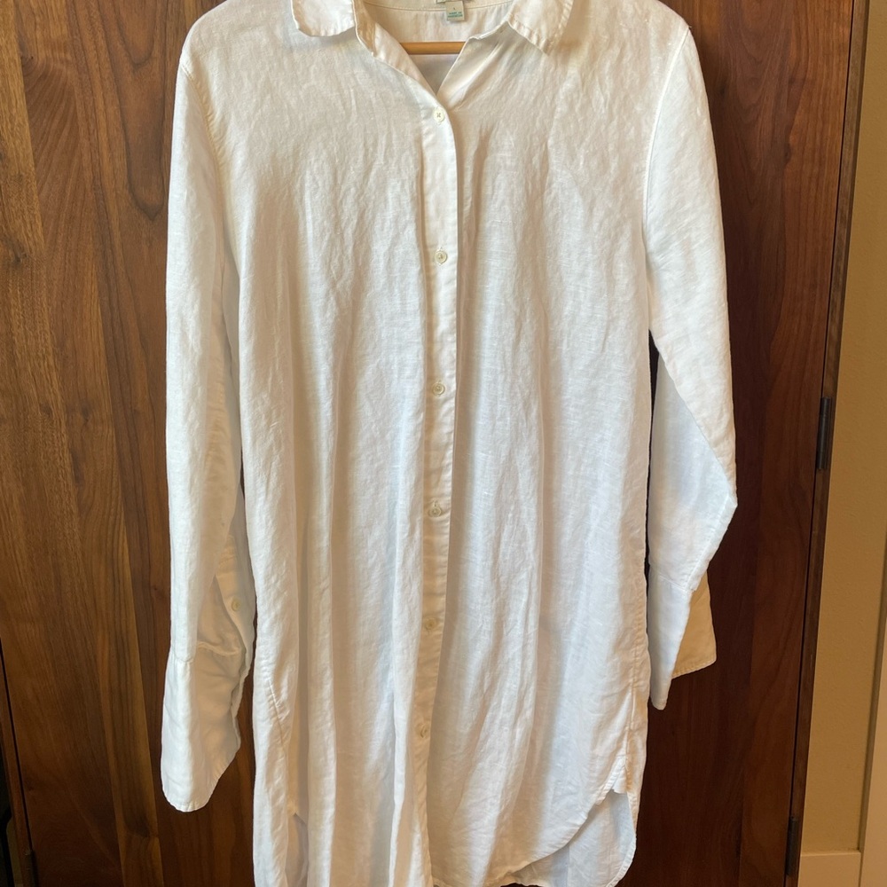 White Linen Button-Up Tunic or swimsuit cover up